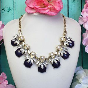 CHARMING CHARLIE Blue Clear Lucite Rhinestone Gold Tone Fashion Collar Necklace